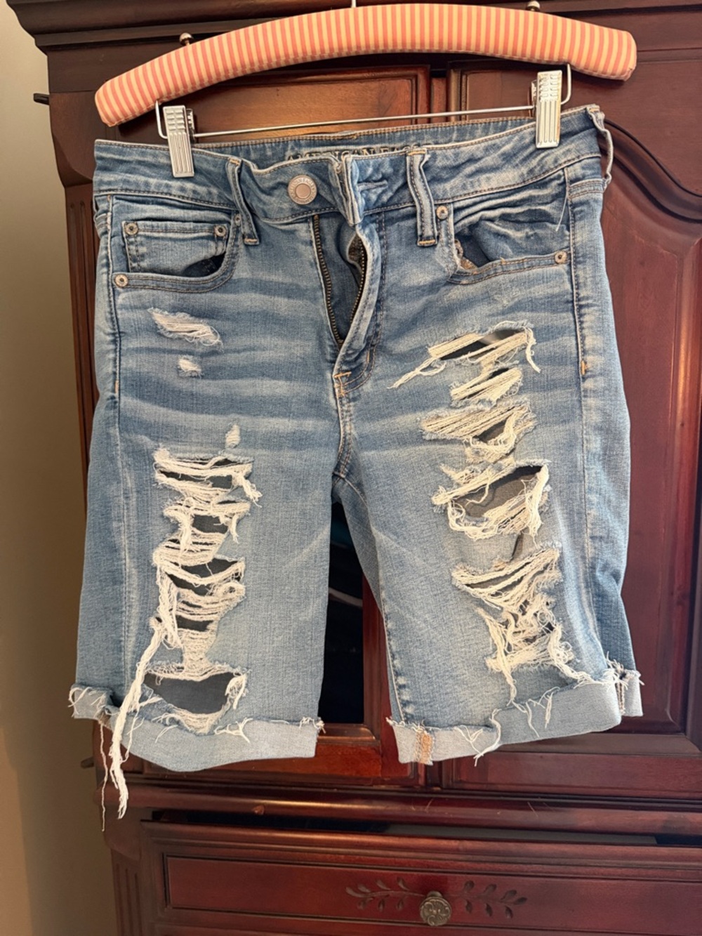 American Eagle Outfitters Light Blue Distressed Denim Shorts